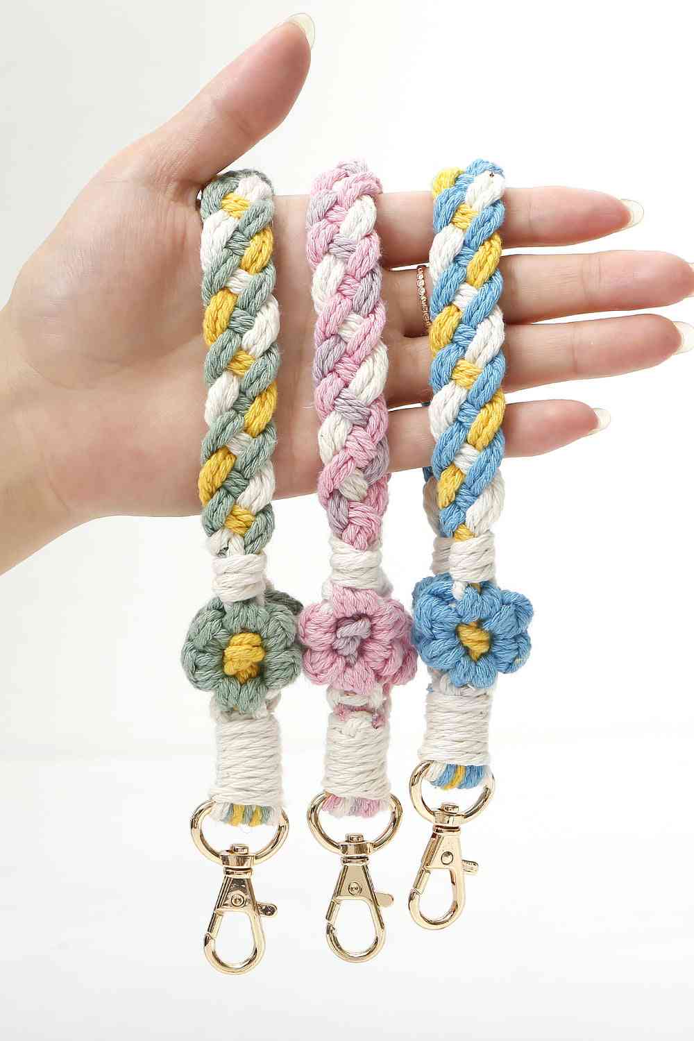 Floral Braided Wristlet Key Chain