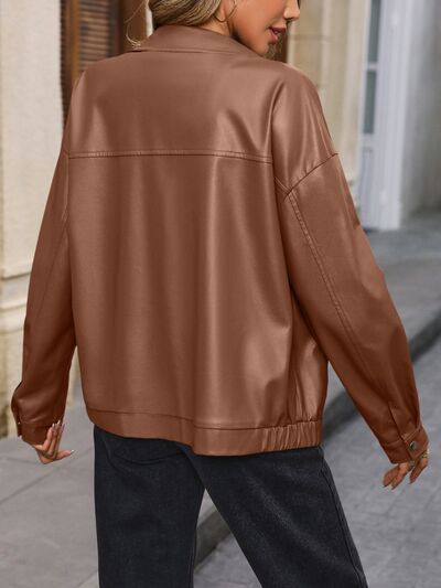 Pocketed Zip Up Collared Neck Jacket