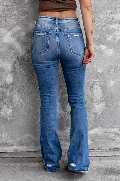 Sequin Bow Distressed Bootcut Jeans